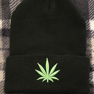 Green Embroidered Beanie Hat